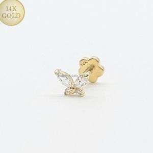Butterfly Cartilage Earring 14k Gold CZ